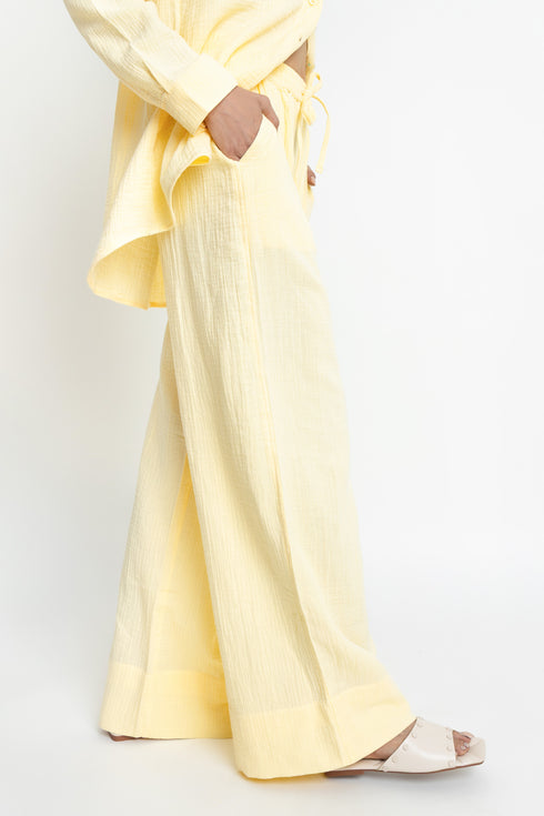 The Butter Yellow Wide Leg Seersucker Trousers